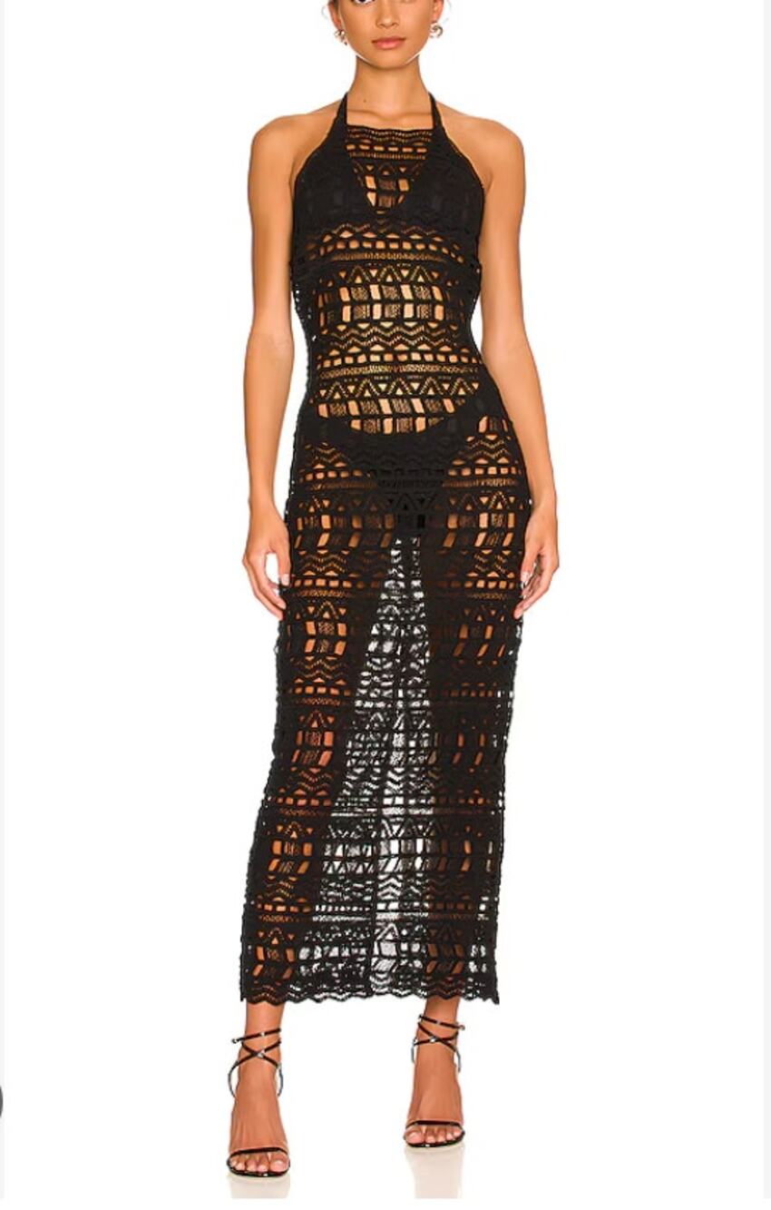 Rumer Ines Halter Midi Dress Cover Up Black NWT